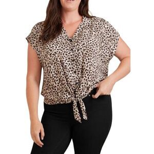 Torrid Challis Tie Front Animal Print Dolman Sleeves Top Size Large